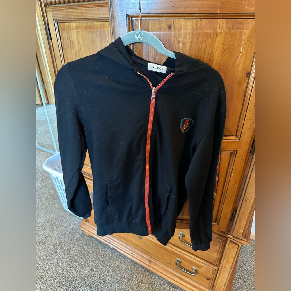 Gucci Black Hoodie with Red Zipper - Woman’s.  GUC